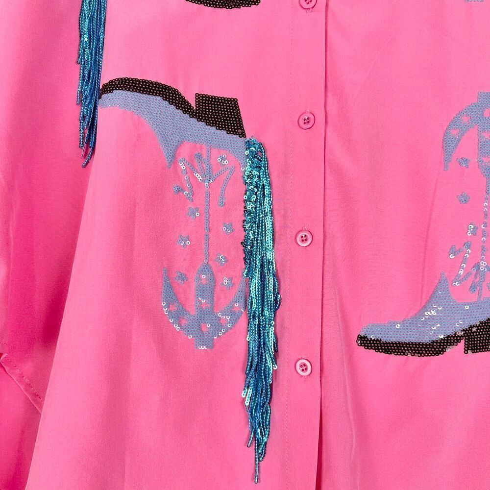 Blue B Western Cowboy Fringe Boots Shirt Size Large Rodeo Festival Sequin - Picture 5 of 7
